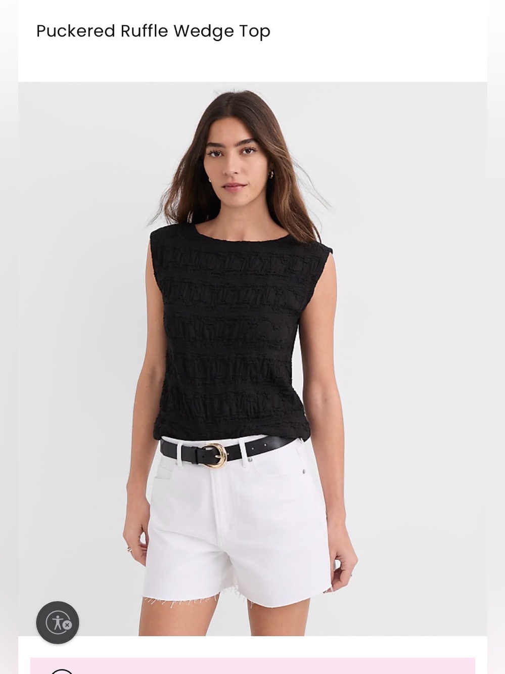 LOFT Black Puckered Ruffle Wedge Top